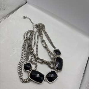 Faceted Black Onyx like Tripple Layered Bib Necklace